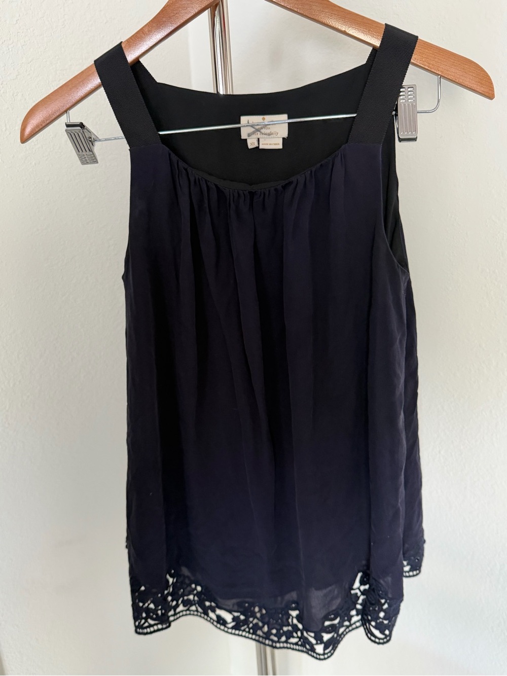 kate spade Black and Navy Sleeveless Lace-Hem Camisole
